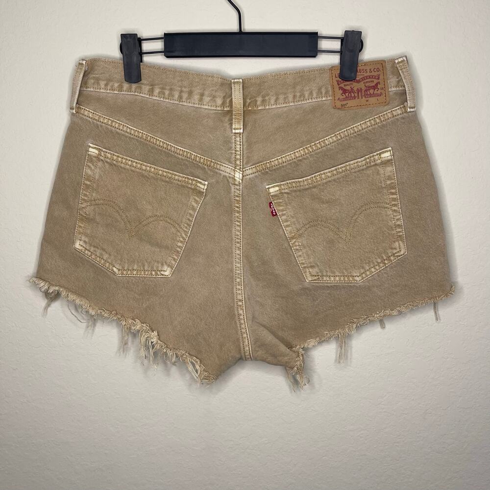 Levi’s 501 Denim Shorts High Rise Cutoff Women’s Tan Button Fly - Size 31 - Picture 3 of 5